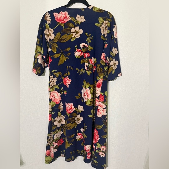 Dark Floral Navy Blue Pink Red Kimono Waterfall Cardigan, Oversized Small S - Picture 4 of 5
